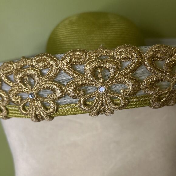 Mr John Vintage Hat 1980s style wide brim green gold white trim Flawed stained main image 4